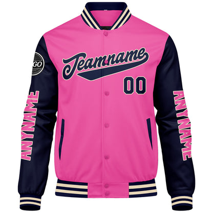 Custom Pink Navy Varsity Jackets for Men Women Youth Personalized Letterman Jackets