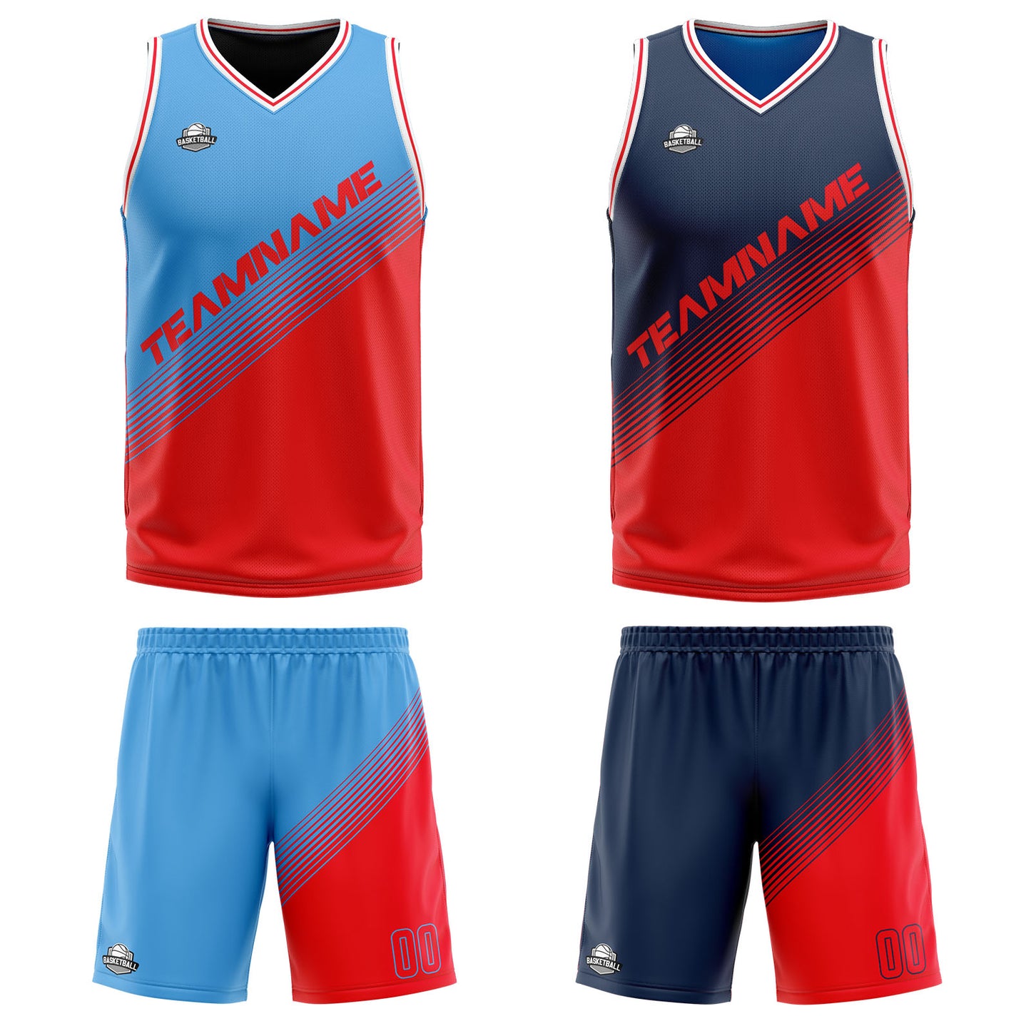 Custom Blue Red Reversible Basketball Suit for Adults and Kids Personalized Jersey