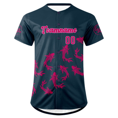 Custom Dark Blue Bright Pink Baseball Jersey Personalized Gradient Team Uniforms Shirt with Name Number