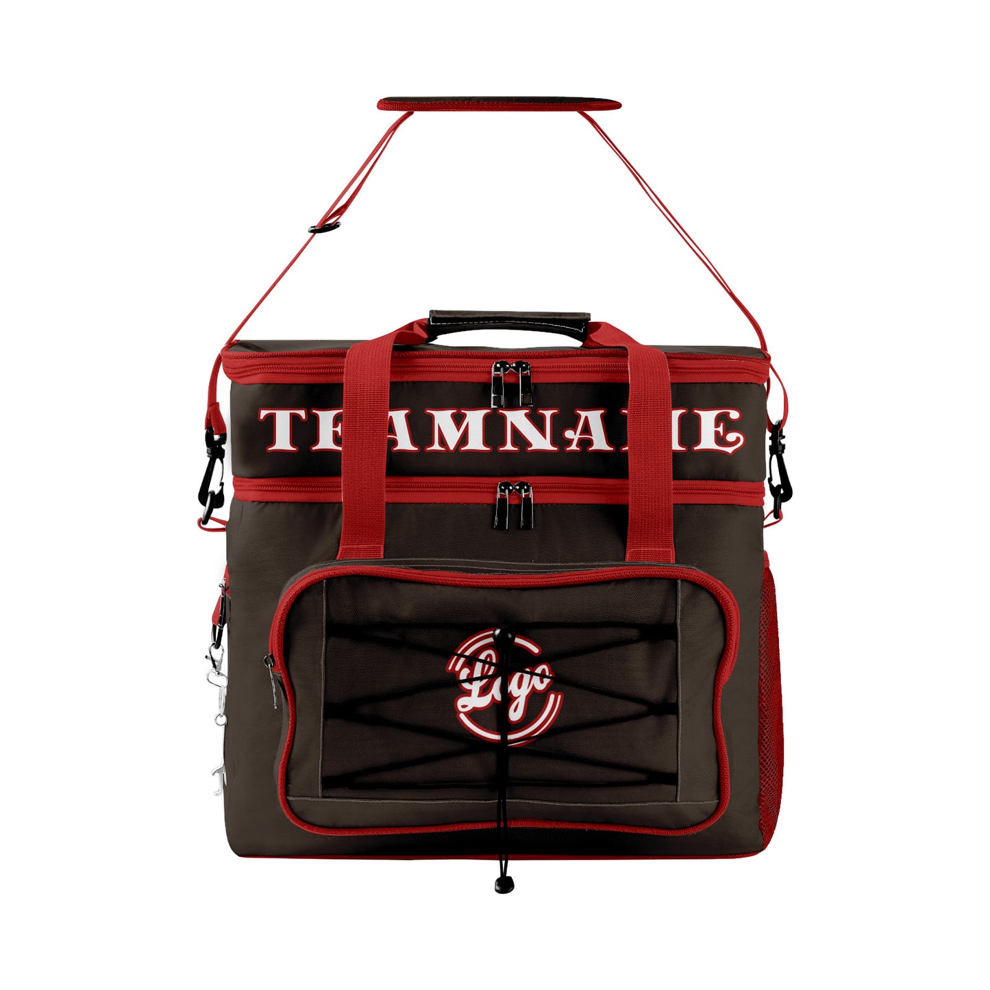 Custom Brown Red Double Layer Insulated Cooler Bag - 600D Oxford Waterproof Picnic Tote for Camping, Hiking & BBQ - Large Capacity Thermal Lunch Bag