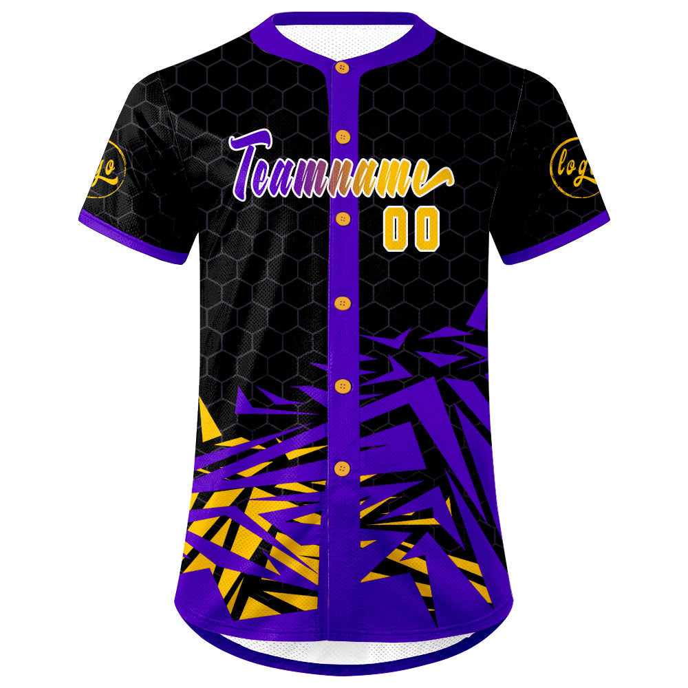 Custom Black Purple Baseball Jersey Personalized Gradient Team Uniforms Shirt with Name Number