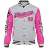 Custom Grey Pink Varsity Jackets for Men Women Youth Personalized Letterman Jackets
