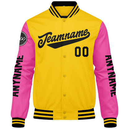 Custom Yellow Pink Black Varsity Jackets for Men Women Youth Personalized Letterman Jackets