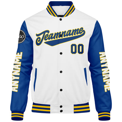 Custom Royal White Yellow Varsity Jackets for Men Women Youth Personalized Letterman Jackets