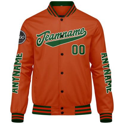 Custom Dark Green Orange Varsity Jackets for Men Women Youth Personalized Letterman Jackets