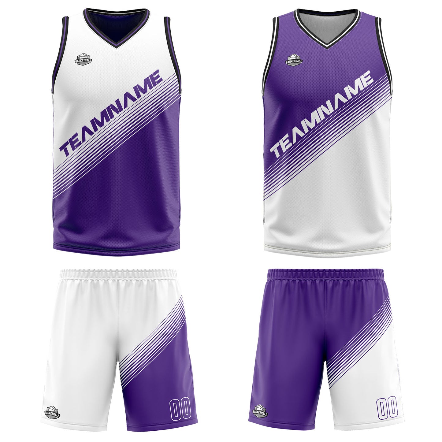 Custom White Purple Reversible Basketball Suit for Adults and Kids Personalized Jersey