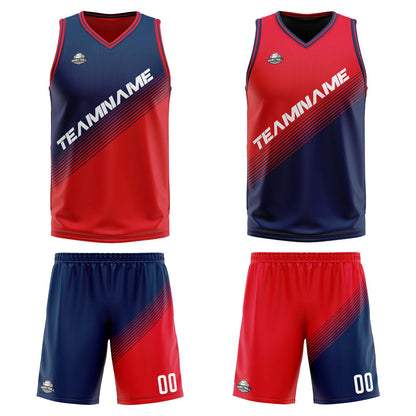 Custom Navy Red Reversible Basketball Suit for Adults and Kids Personalized Jersey