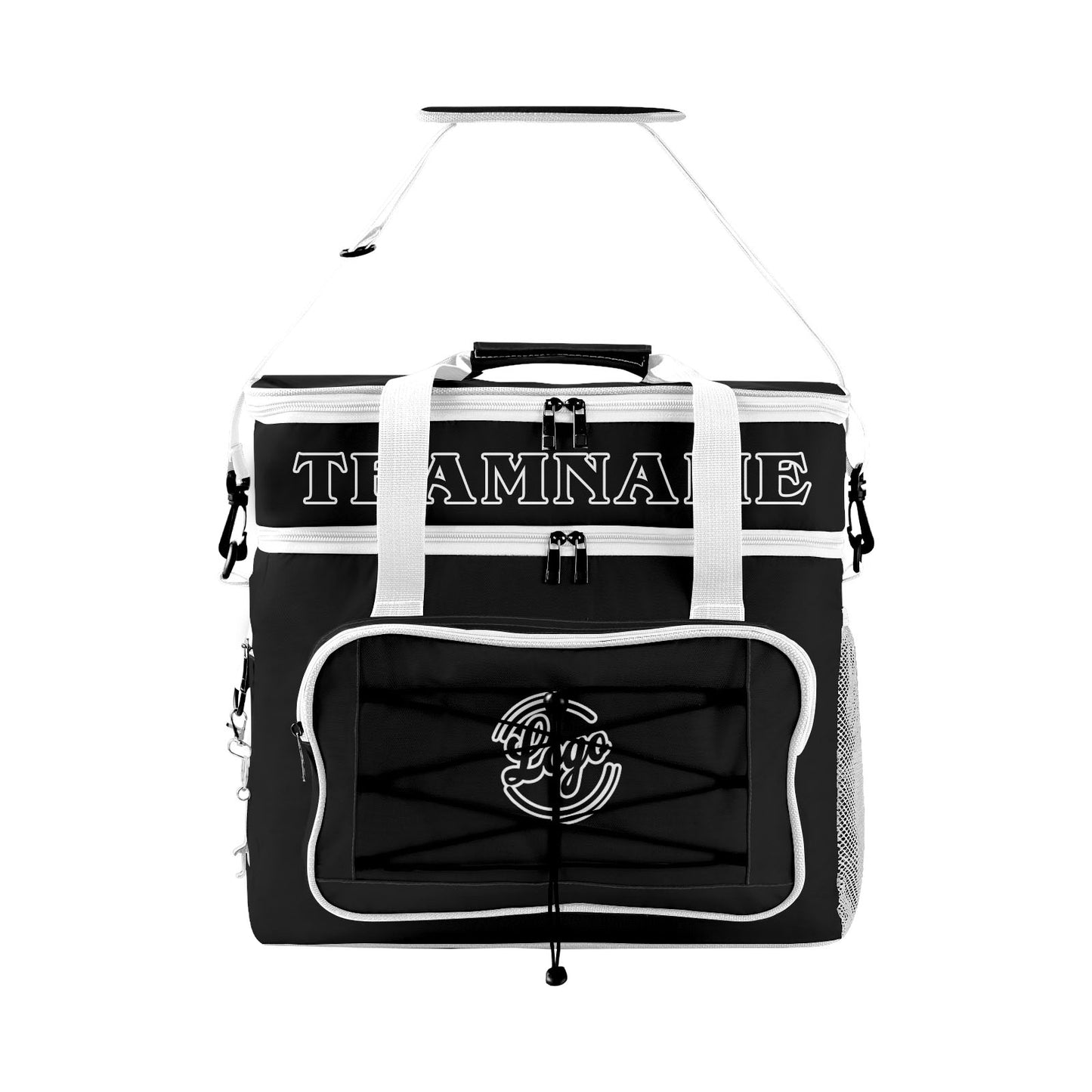 Custom Black White Double Layer Insulated Cooler Bag - 600D Oxford Waterproof Picnic Tote for Camping, Hiking & BBQ - Large Capacity Thermal Lunch Bag