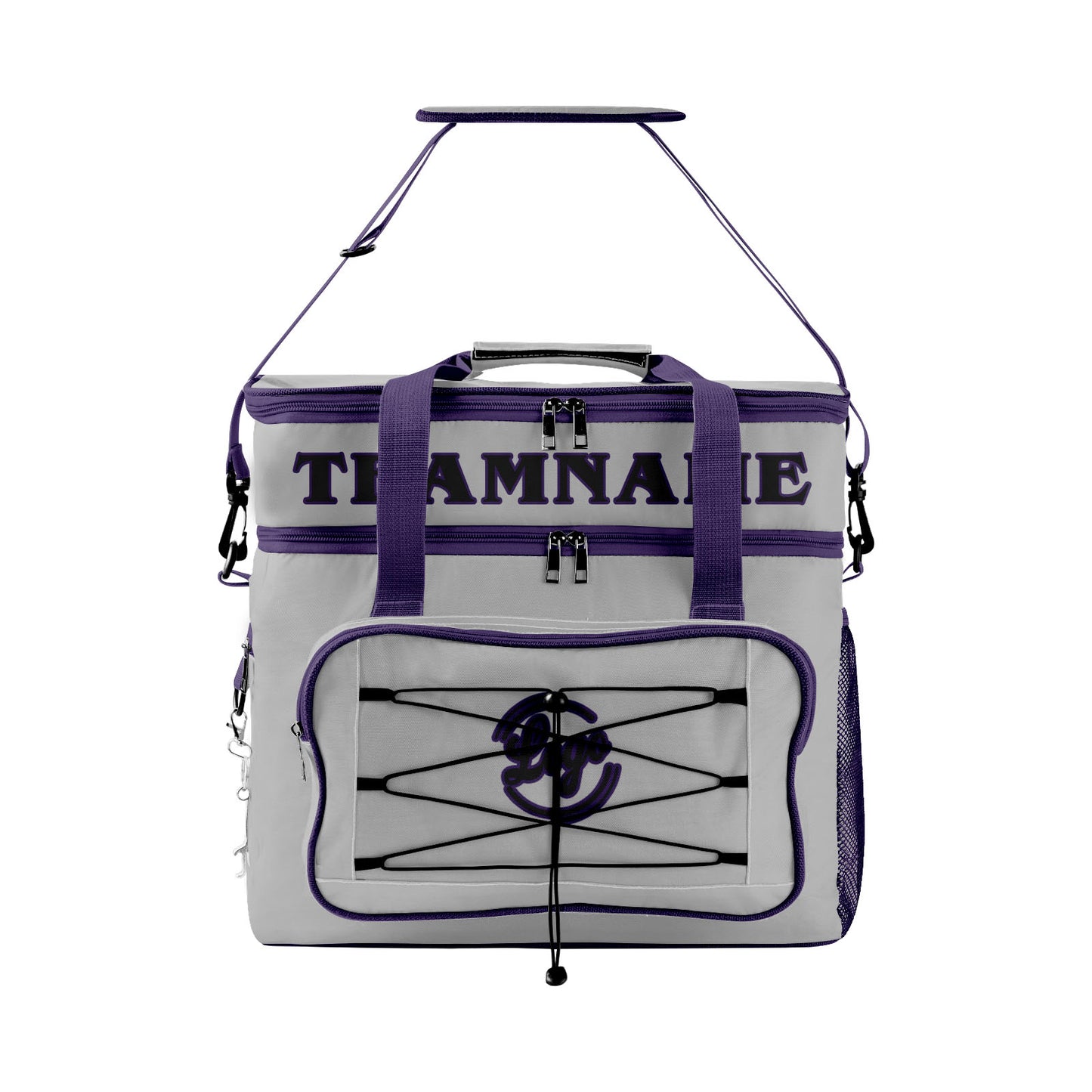 Custom Gray Purple Double Layer Insulated Cooler Bag - 600D Oxford Waterproof Picnic Tote for Camping, Hiking & BBQ - Large Capacity Thermal Lunch Bag