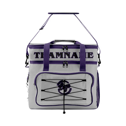 Custom Gray Purple Double Layer Insulated Cooler Bag - 600D Oxford Waterproof Picnic Tote for Camping, Hiking & BBQ - Large Capacity Thermal Lunch Bag