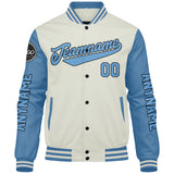 Custom Light Blue Cream Varsity Jackets for Men Women Youth Personalized Letterman Jackets