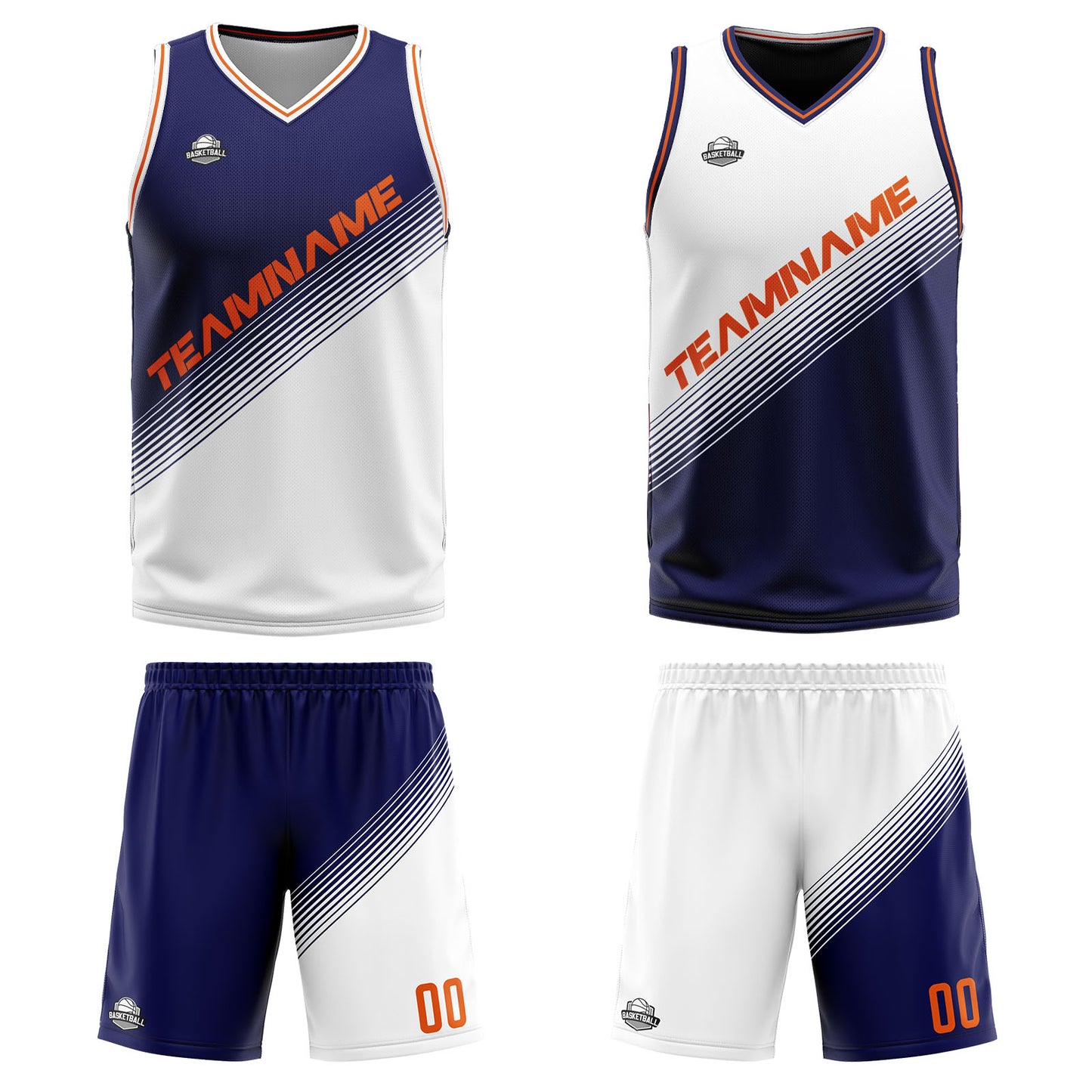 Custom Navy White Reversible Basketball Suit for Adults and Kids Personalized Jersey