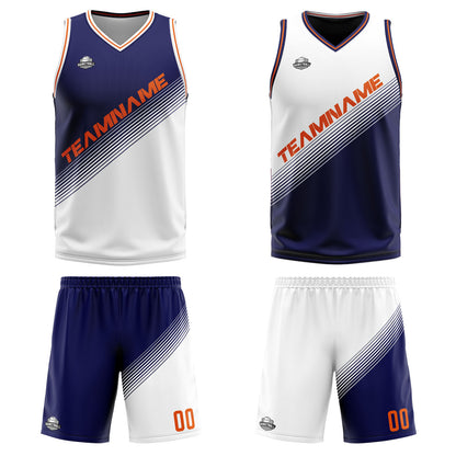 Custom Navy White Reversible Basketball Suit for Adults and Kids Personalized Jersey