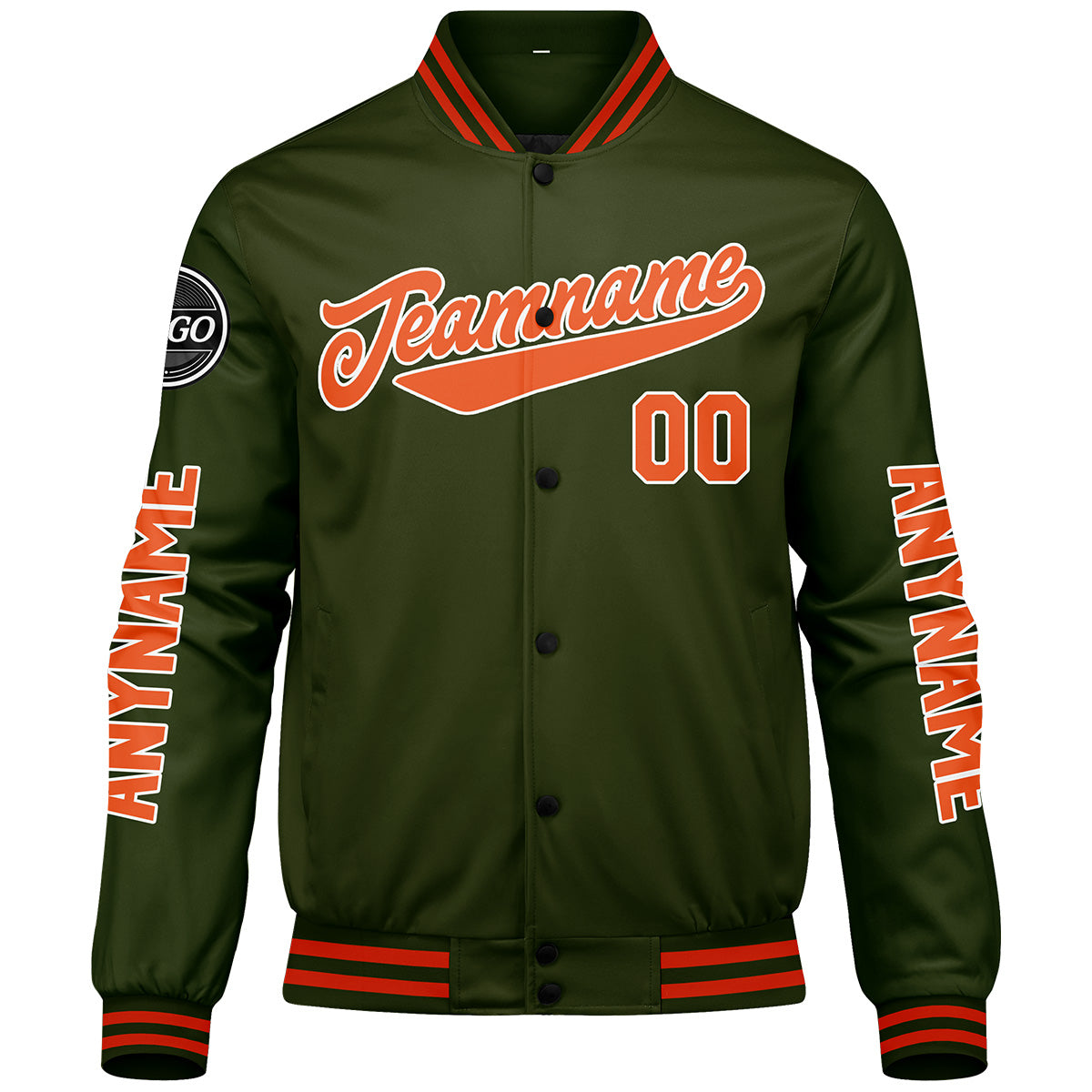 Custom Olive Green Orange Varsity Jackets for Men Women Youth Personalized Letterman Jackets