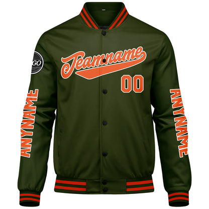 Custom Olive Green Orange Varsity Jackets for Men Women Youth Personalized Letterman Jackets