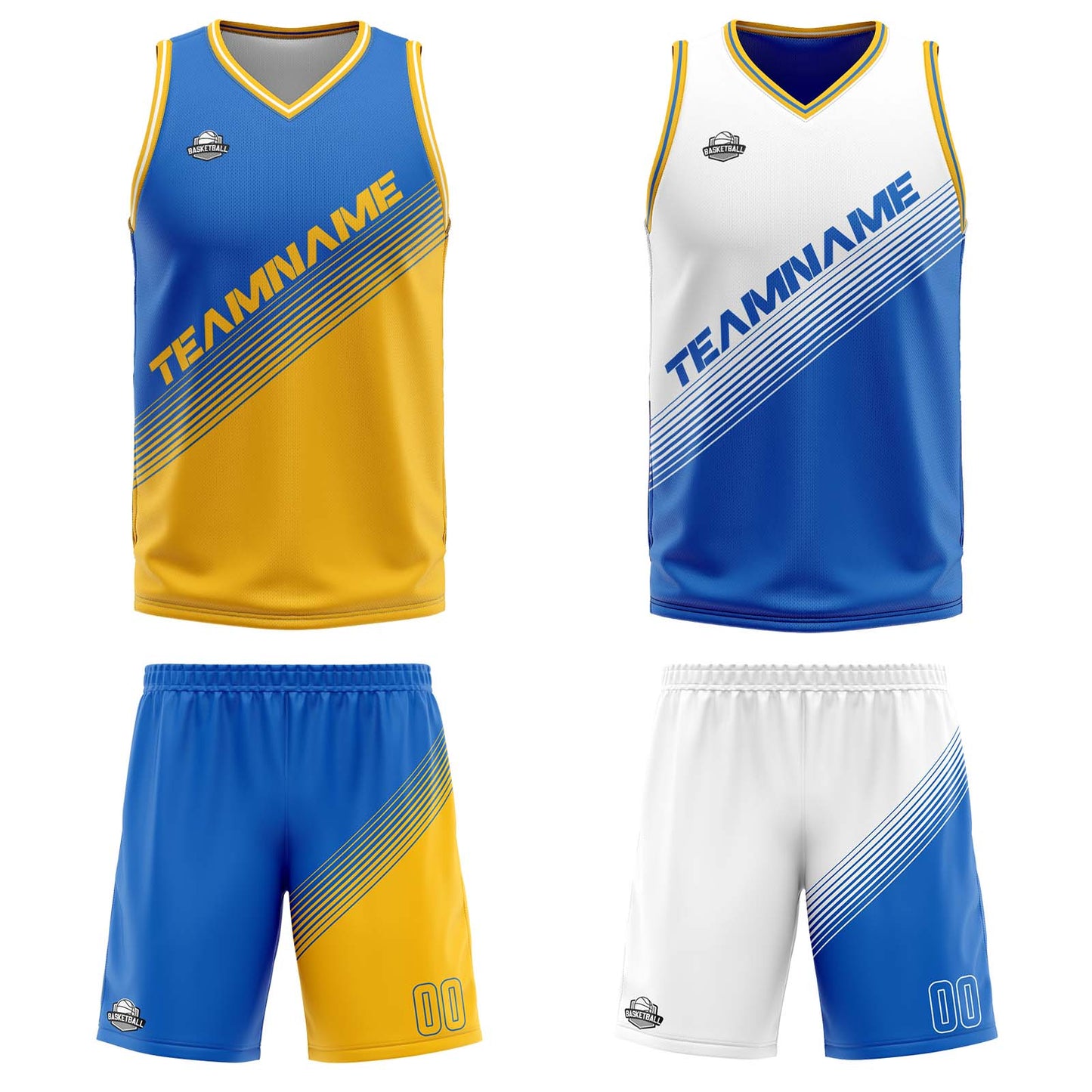 Custom Blue Yellow Reversible Basketball Suit for Adults and Kids Personalized Jersey