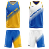 Custom Blue Yellow Reversible Basketball Suit for Adults and Kids Personalized Jersey