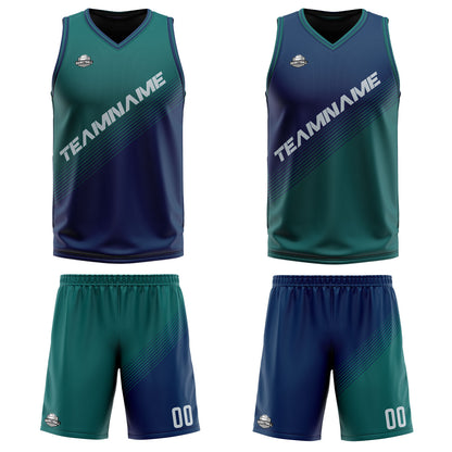 Custom Green Blue Reversible Basketball Suit for Adults and Kids Personalized Jersey