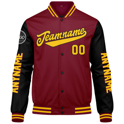 Custom Crimson Black Yellow Varsity Jackets for Men Women Youth Personalized Letterman Jackets