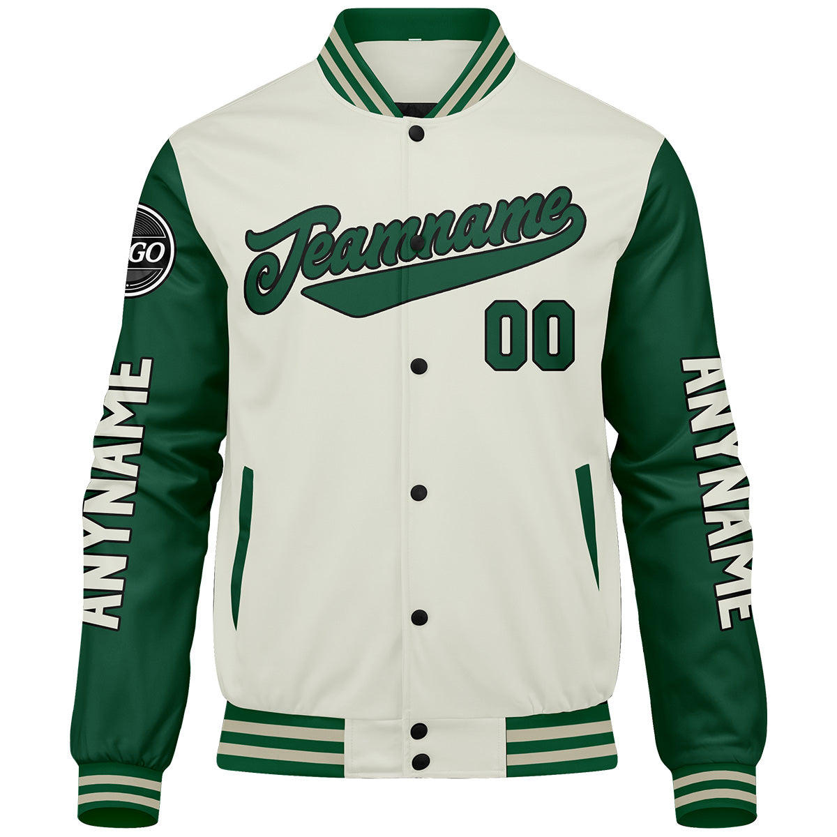 Custom Green Cream Varsity Jackets for Men Women Youth Personalized Letterman Jackets