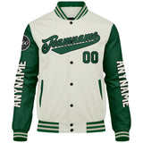 Custom Green Cream Varsity Jackets for Men Women Youth Personalized Letterman Jackets