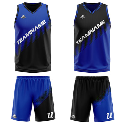 Custom Blue Black Reversible Basketball Suit for Adults and Kids Personalized Jersey