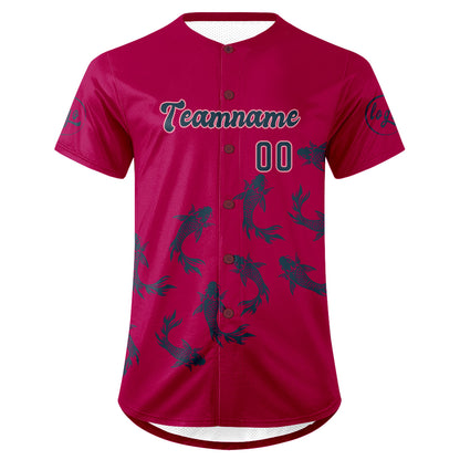 Custom Bright Pink Dark Blue Baseball Jersey Personalized Gradient Team Uniforms Shirt with Name Number