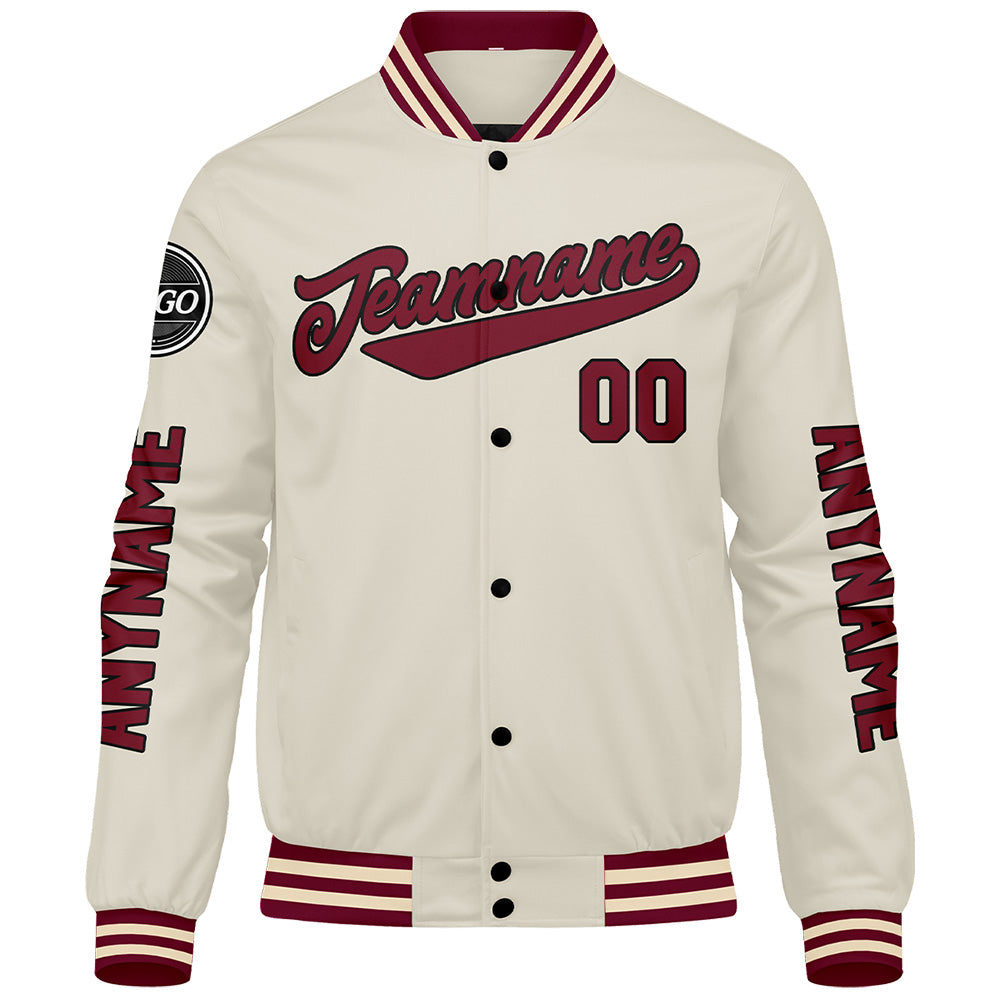 Custom Crimson Cream Varsity Jackets for Men Women Youth Personalized Letterman Jackets
