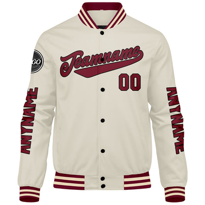 Custom Crimson Cream Varsity Jackets for Men Women Youth Personalized Letterman Jackets