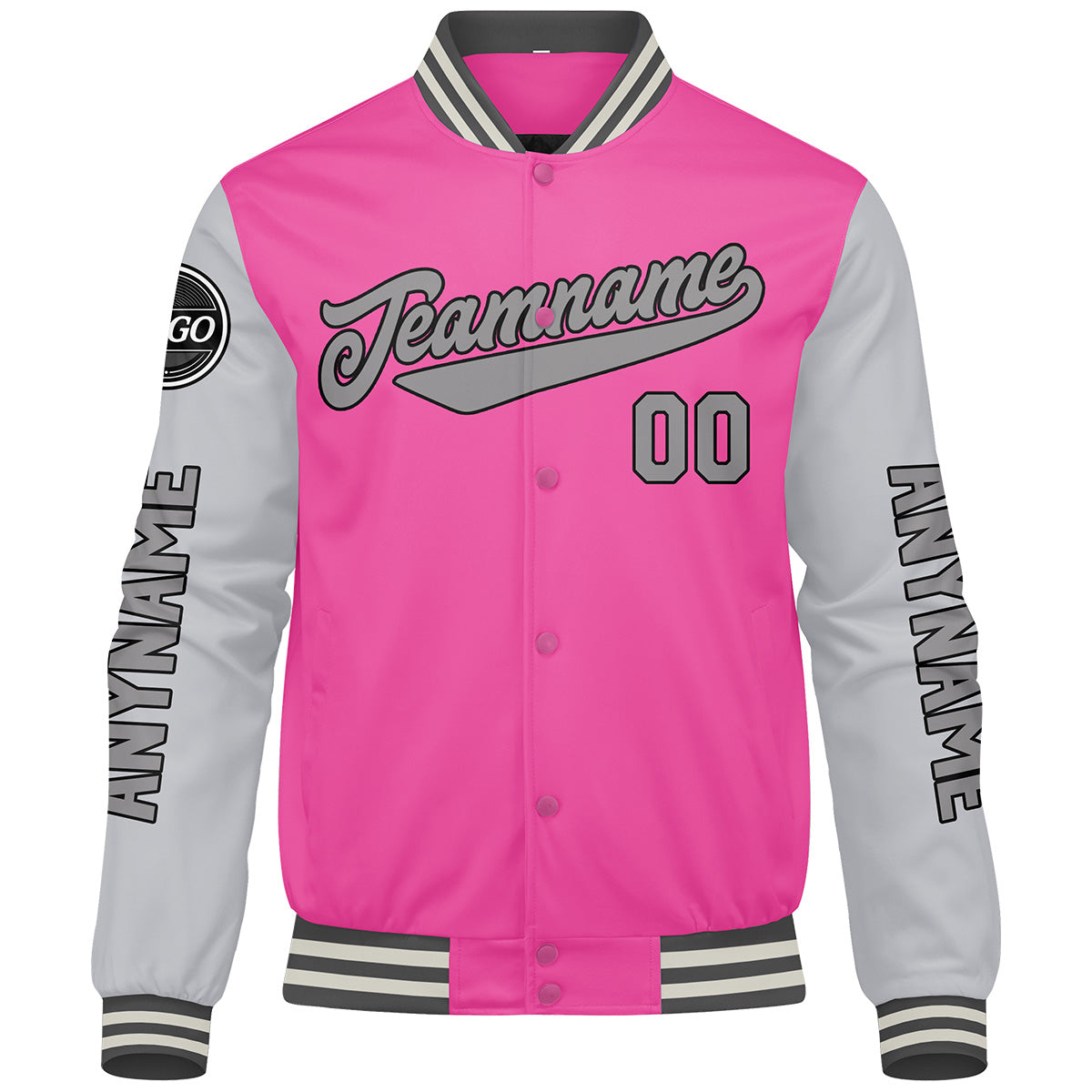 Custom Pink Grey Varsity Jackets for Men Women Youth Personalized Letterman Jackets