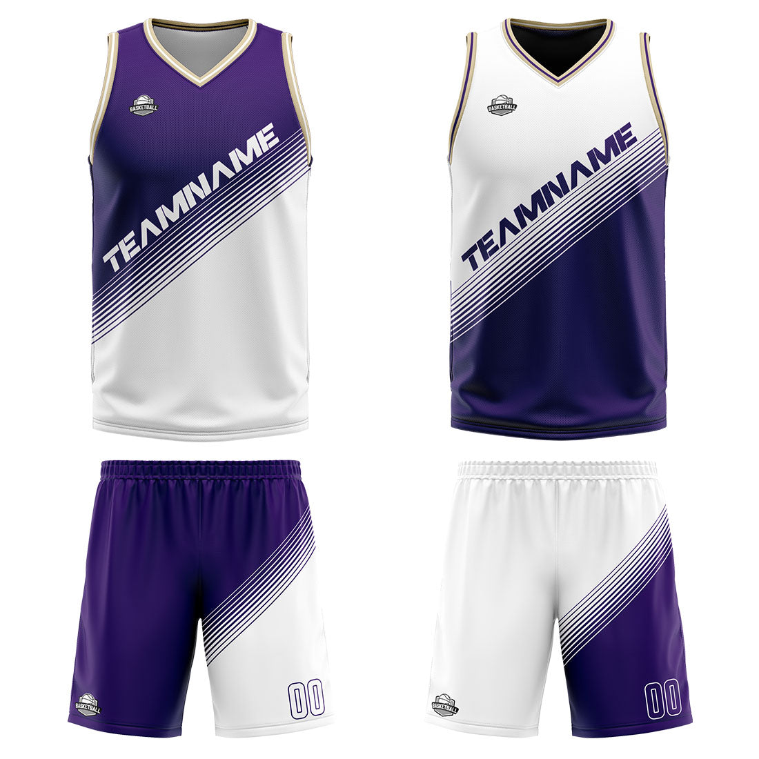 Custom Purple White Reversible Basketball Suit for Adults and Kids Personalized Jersey