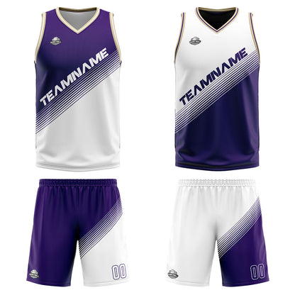 Custom Purple White Reversible Basketball Suit for Adults and Kids Personalized Jersey