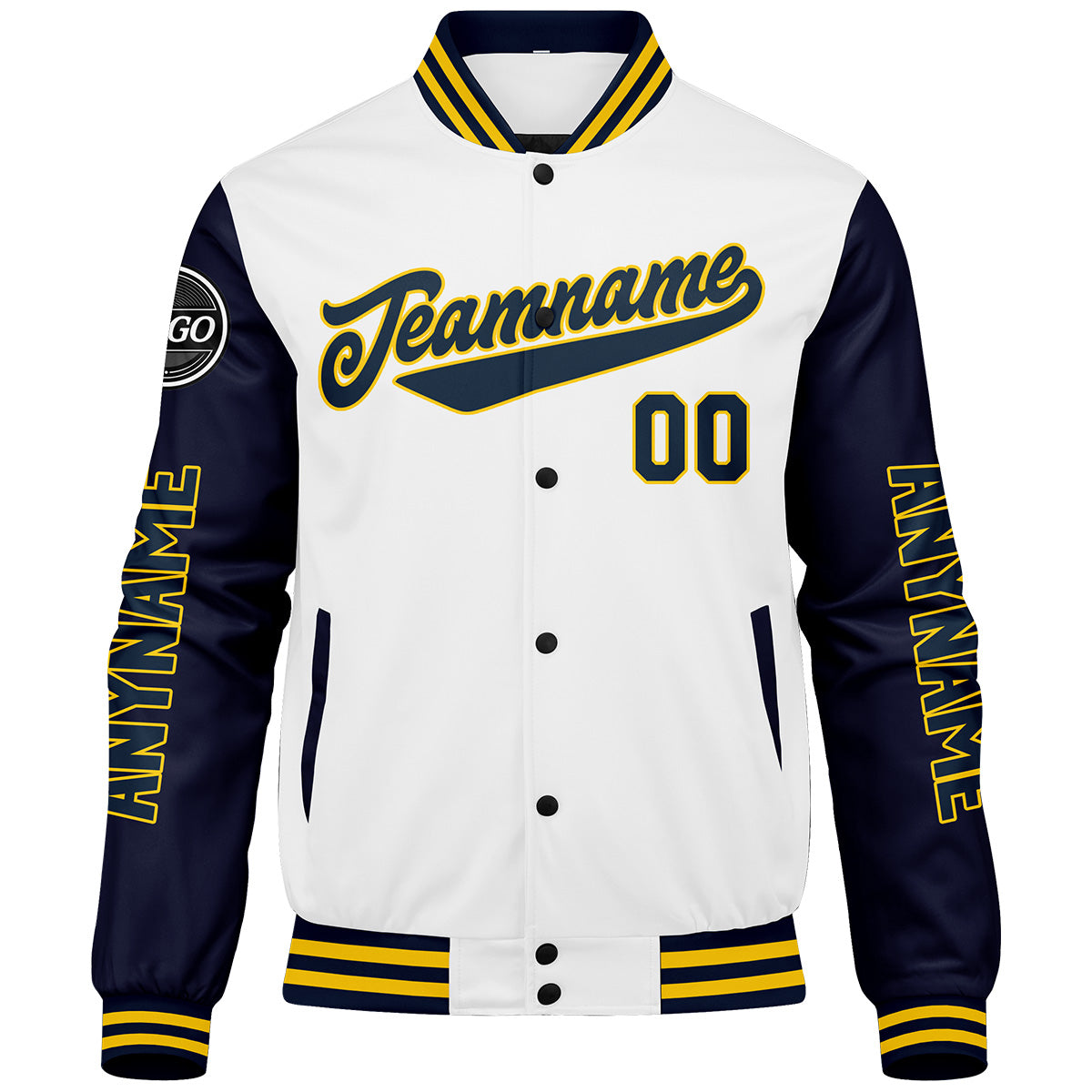 Custom Navy White Yellow Varsity Jackets for Men Women Youth Personalized Letterman Jackets