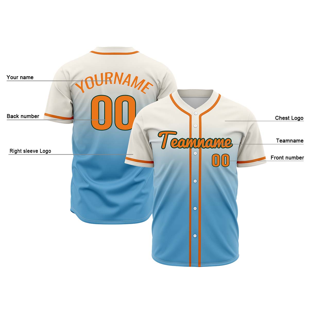 Custom Off White Light Blue Hip Hop Baseball Jersey Stitched Printed - Personalized Name Number Shirts #BB-0919-0071