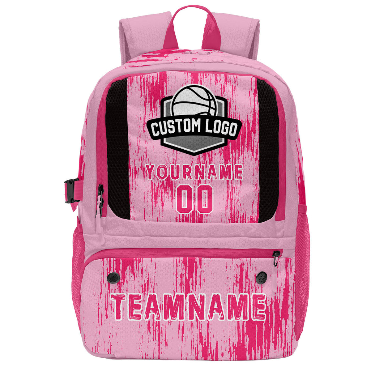 Custom Pink Rose Pink White Basketball Soccer Backpack Personalized Player Names Numbers Team Logo #BB-0919-0029