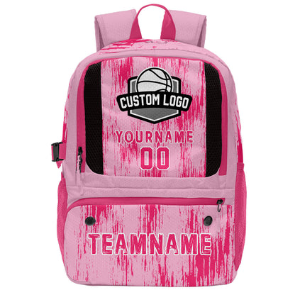Custom Pink Rose Pink White Basketball Soccer Backpack Personalized Player Names Numbers Team Logo #BB-0919-0029