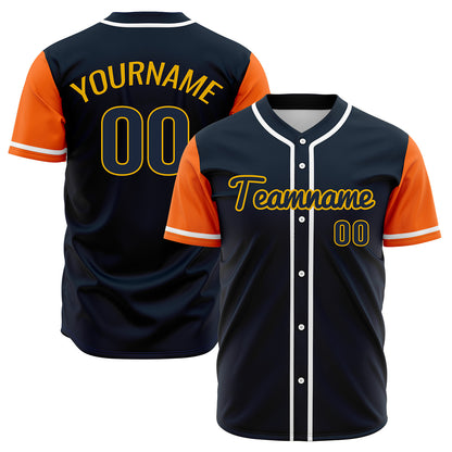 Custom Dark Blue Orange Hip Hop Baseball Jersey Stitched Printed - Personalized Name Number Shirts #BB-0919-0052