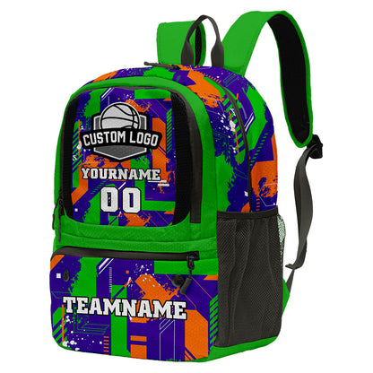 Custom Green Purple Orange Basketball Soccer Backpack Personalized Player Names Numbers Team Logo #BB-0919-0017