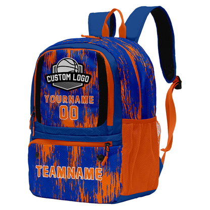 Custom Brilliant Blue Orange Basketball Soccer Backpack Personalized Player Names Numbers Team Logo #BB-0919-0009