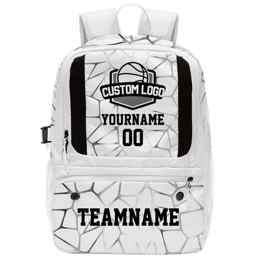 Custom White Basketball Soccer Backpack Personalized Player Names - Numbers & Team Logo #150-BP-0914-0025