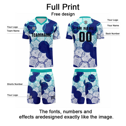 Custom Cyan Blue Uniform Jersey Kids Adults Personalized Set Jersey Shirt