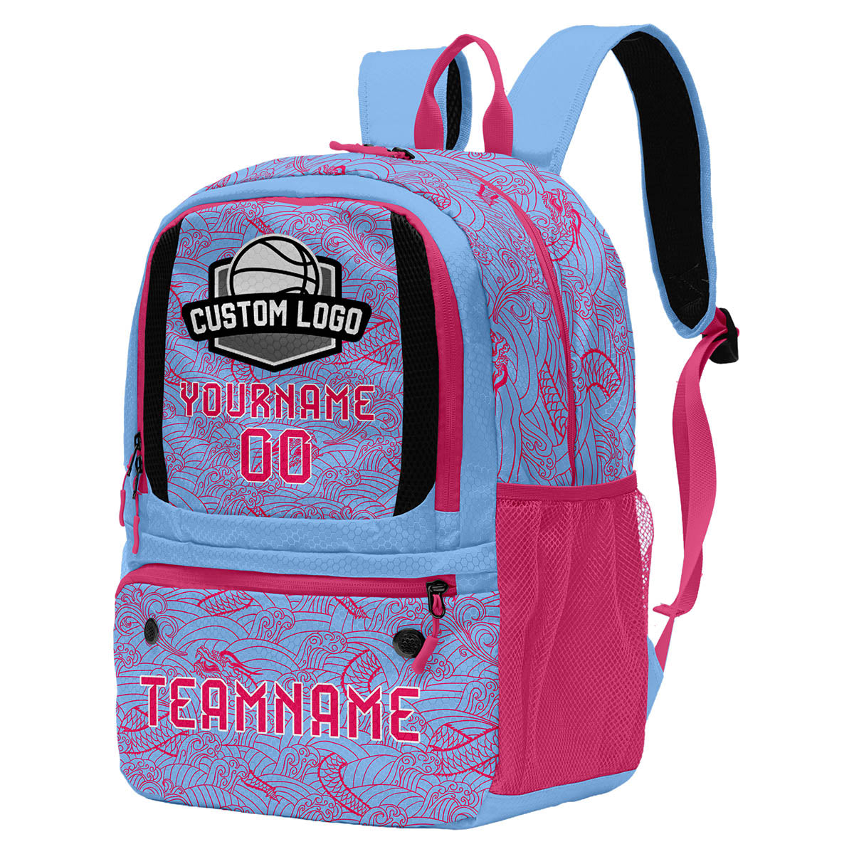 Custom Blue Rose Red Basketball Soccer Backpack Personalized Player Names Numbers Team Logo #BB-0919-0006