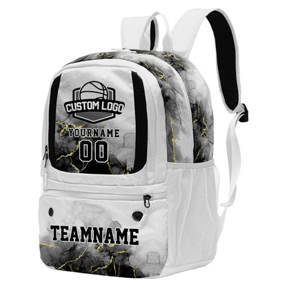 Custom White Basketball Soccer Backpack Personalized Player Names - Numbers & Team Logo #150-BP-0914-0032