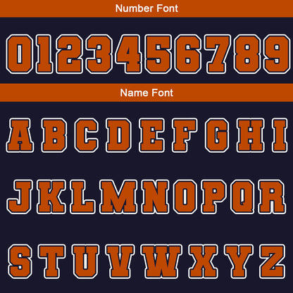 Custom Navy White Orange Waterproof Varsity Jackets Personalized Stitched Name Number Logo to Letterman Jackets