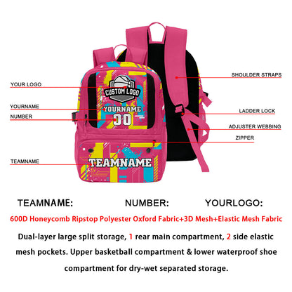 Custom Rose Red Blue Yellow Basketball Soccer Backpack Personalized Player Names Numbers Team Logo #BB-0919-0036