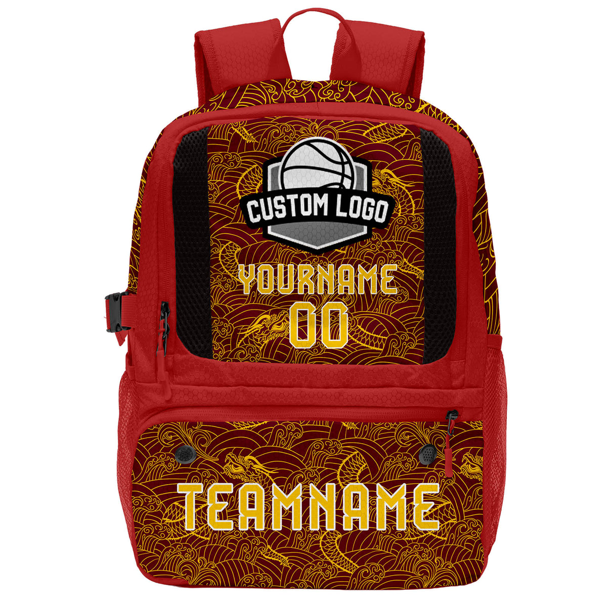 Custom Wine Red Yellow Basketball Soccer Backpack Personalized Player Names Numbers Team Logo #BB-0919-0039