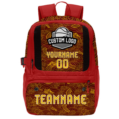 Custom Wine Red Yellow Basketball Soccer Backpack Personalized Player Names Numbers Team Logo #BB-0919-0039