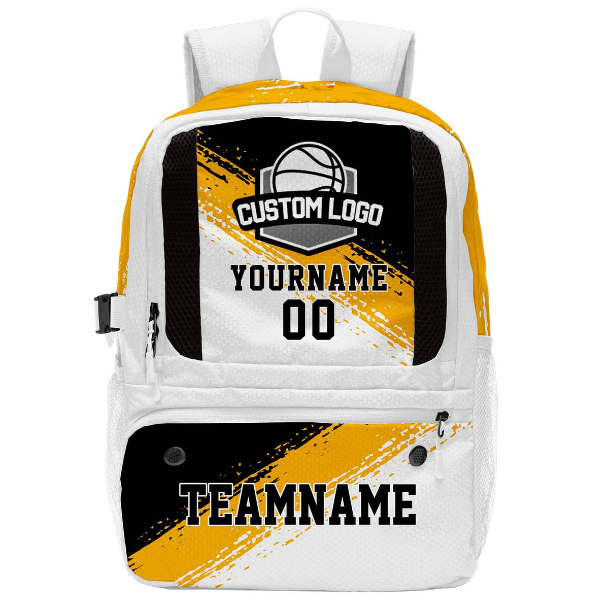 Custom Yellow Black Basketball Soccer Backpack Personalized Player Names - Numbers & Team Logo #150-BP-0914-0035