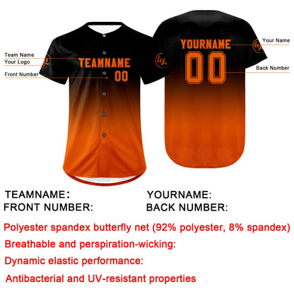 Custom Black Orange Baseball Jersey Personalized Gradient Team Uniforms Shirt with Name Number