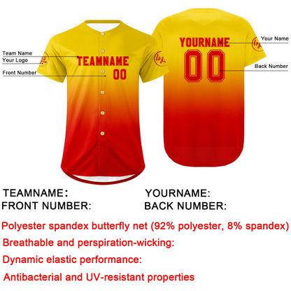 Custom Yellow Red Baseball Jersey Personalized Gradient Team Uniforms Shirt with Name Number